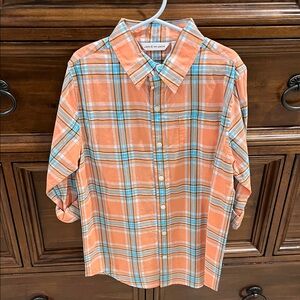 NWT! Janie and Jack Peach Plaid Shirt